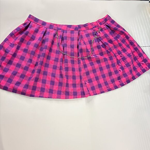 Hot Topic Pink Purple Plaid Mini Skirt w/ Chain – Size 4 - Picture 1 of 4